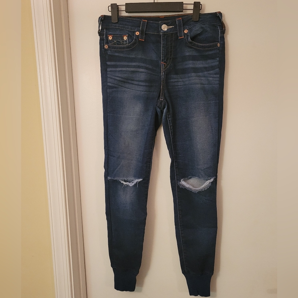 True Religion Jogger Ripped Jeans, Size 27